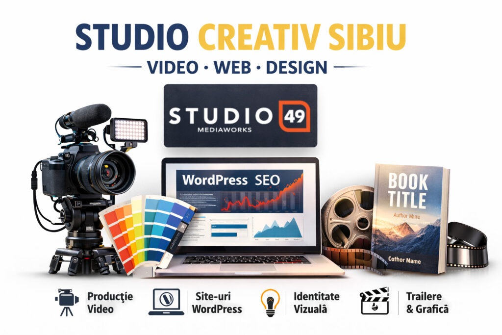 producție video realizată de agenție creativă Sibiu site WordPress realizat de studio de creație Sibiu logo creat de studio de design Sibiu identitate vizuală realizată de agenție media Sibiu